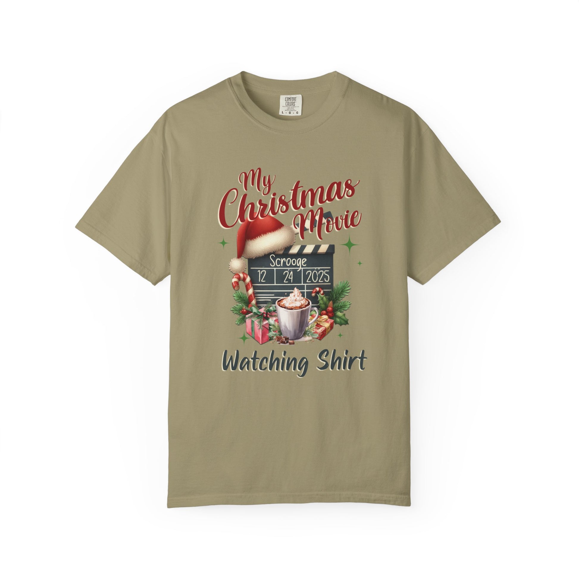 Custom Christmas Movie Watching Shirt, Holiday Movie Sweatshirt, Funny Gift For Her, Festive Shirts, Family Group Shirts, Xmas Keepsake Gift T-Shirt Printify Khaki S
