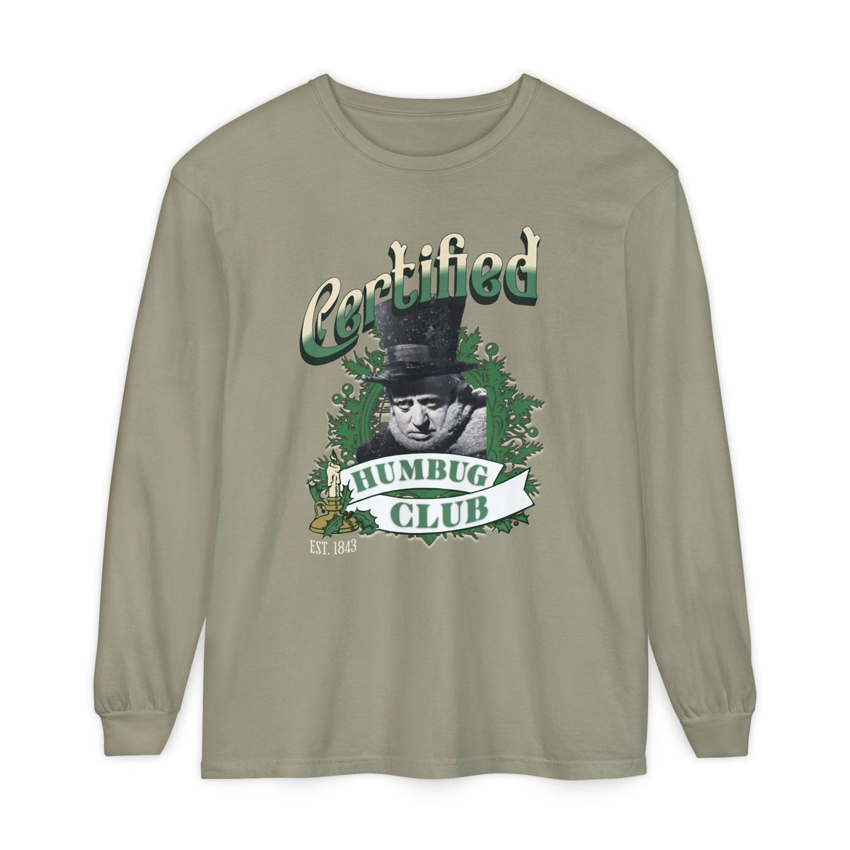 A Christmas Carol Long Sleeve T-Shirt | Vintage Humor Tee Certified Humbug Club Unisex Gift Gag Holiday Apparel Casual Outfit Long-sleeve Printify Sandstone S