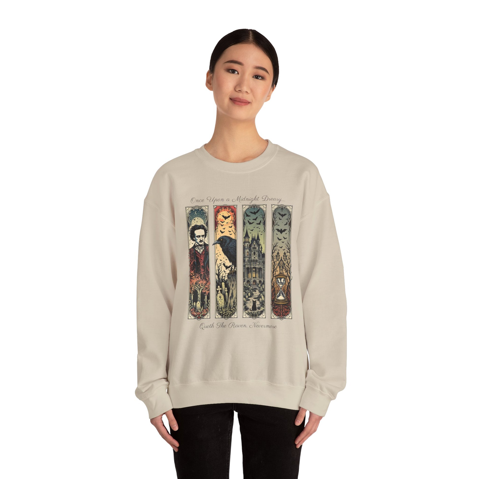 Edgar Allan Poe Sweatshirt The Raven Nevermore Gothic Horror Sweater Dark Academia Macabre Halloween Gift for Book Lovers Birthday Christmas Sweatshirt Printify