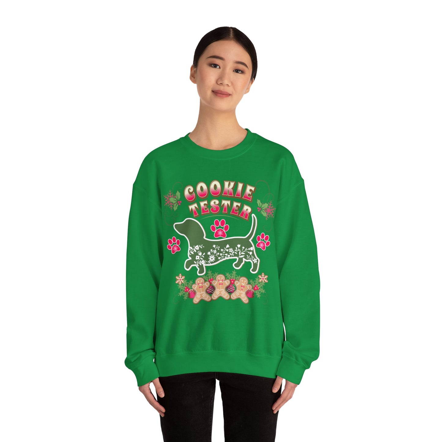 Christmas Dachshund Lover Baking Sweatshirt, Doxie Cookie Tester XMas T-Shirt, Dog Lover Shirt, Matching Family Christmas Cookie Baking Gift Sweatshirt Printify   