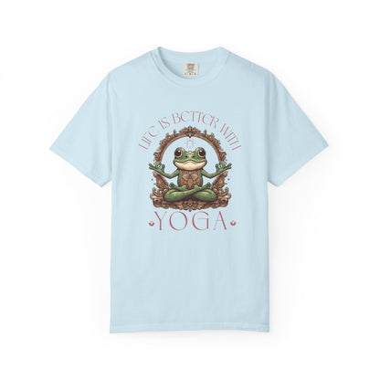 Yoga Frog Life Is Better With Yoga Unisex T-Shirt, Casual Wear, Highlander Fan Gift, T-Shirt Printify Chambray S