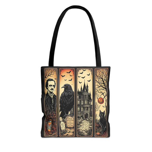 Edgar Allan Poe Tote Bag Gothic Literary Gift for Book Lover Dark Academia Macabre Accessory Halloween Tote Fall School Bag for Poetember Bags Printify 13" × 13'' Black