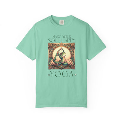 Green Yoga Frog Make Your Soul Happy Unisex T-Shirt, Casual Wear, Highlander Fan Gift, T-Shirt Printify Island Reef S