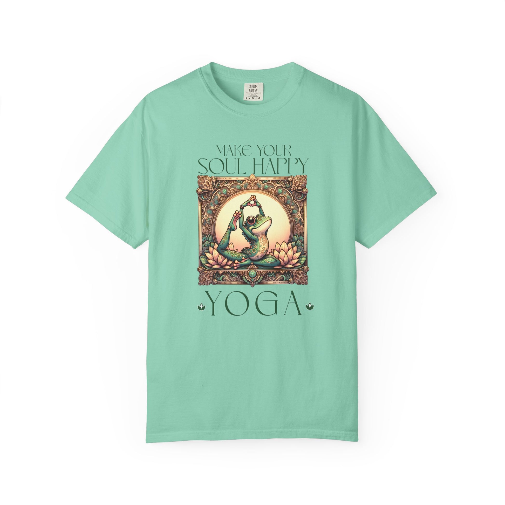 Green Yoga Frog Make Your Soul Happy Unisex T-Shirt, Casual Wear, Highlander Fan Gift, T-Shirt Printify Island Reef S
