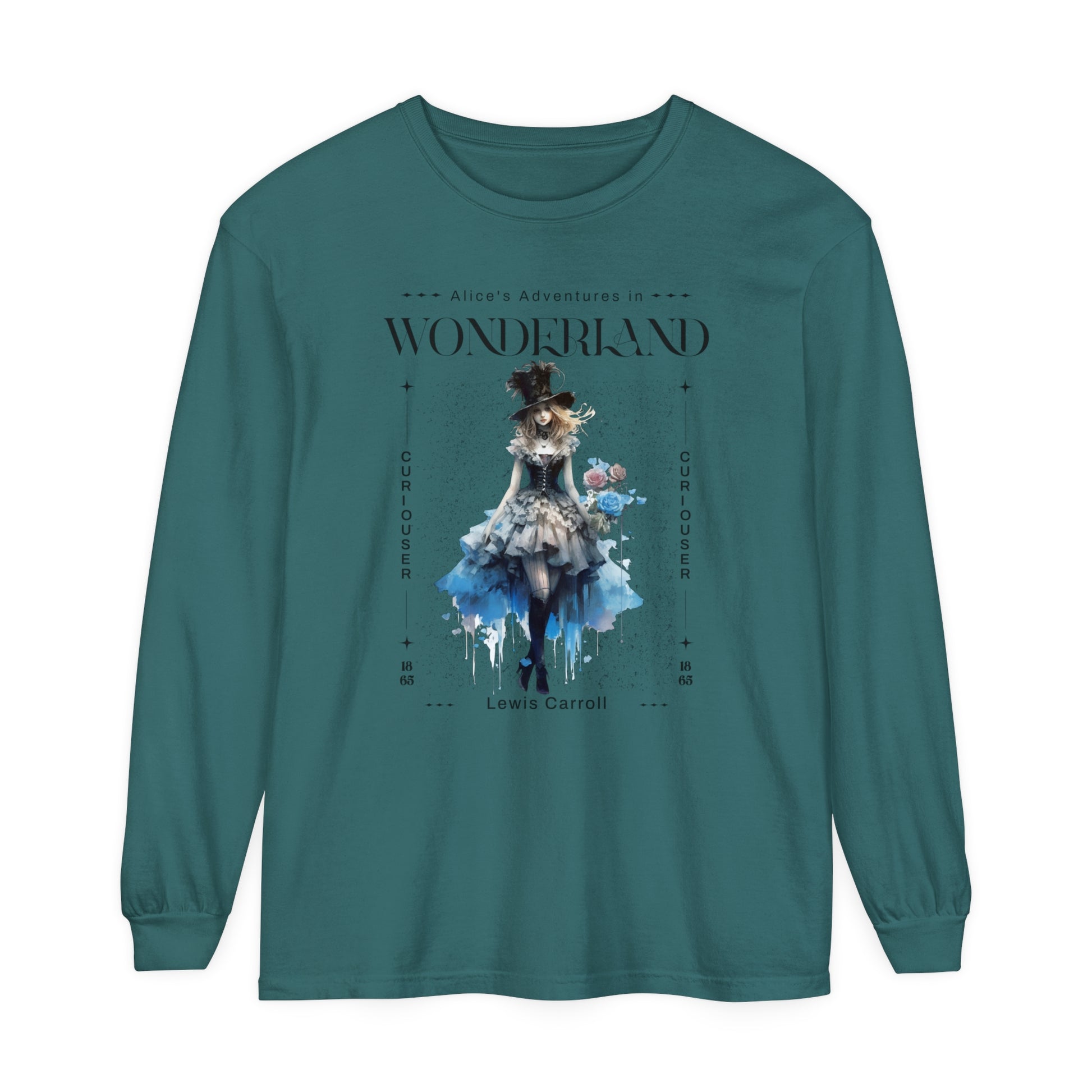 Alice In Wonderland Long Sleeve Shirt, Lewis Carroll Whimsigoth Streetwear Academia TShirt, Mad Hatter's Tea Party Tee Bookish Booktok Gift Long-sleeve Printify Blue Spruce S 