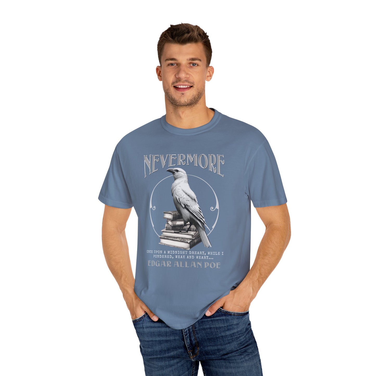 Edgar Allan Poe The White Raven Unisex Garment-Dyed T-shirt T-Shirt Printify   