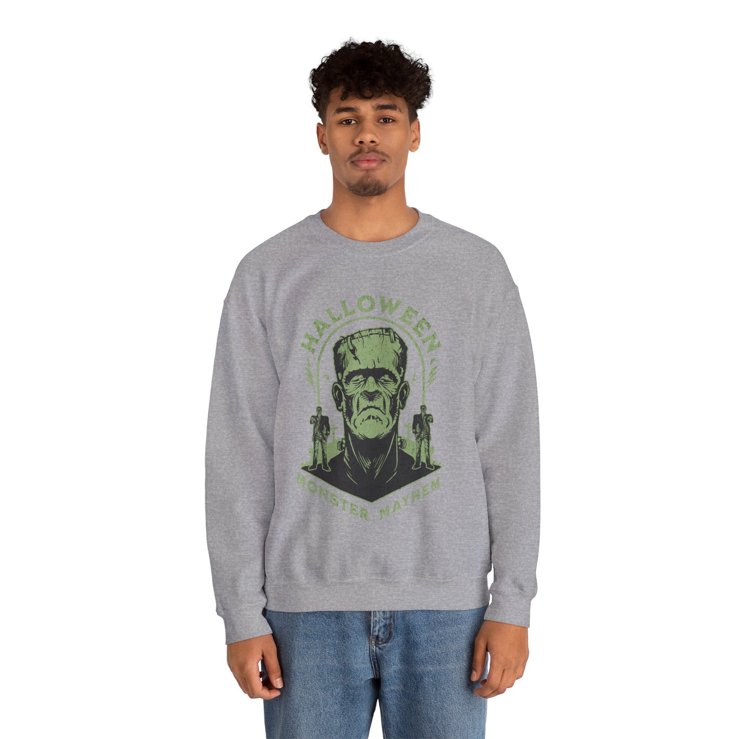 Vintage Halloween Frankenstein Monster Graphic Sweatshirt, Creepy Spooky Book Lover Gift, Horror Movie, Fall Festival Party Sweater. Sweatshirt Printify   