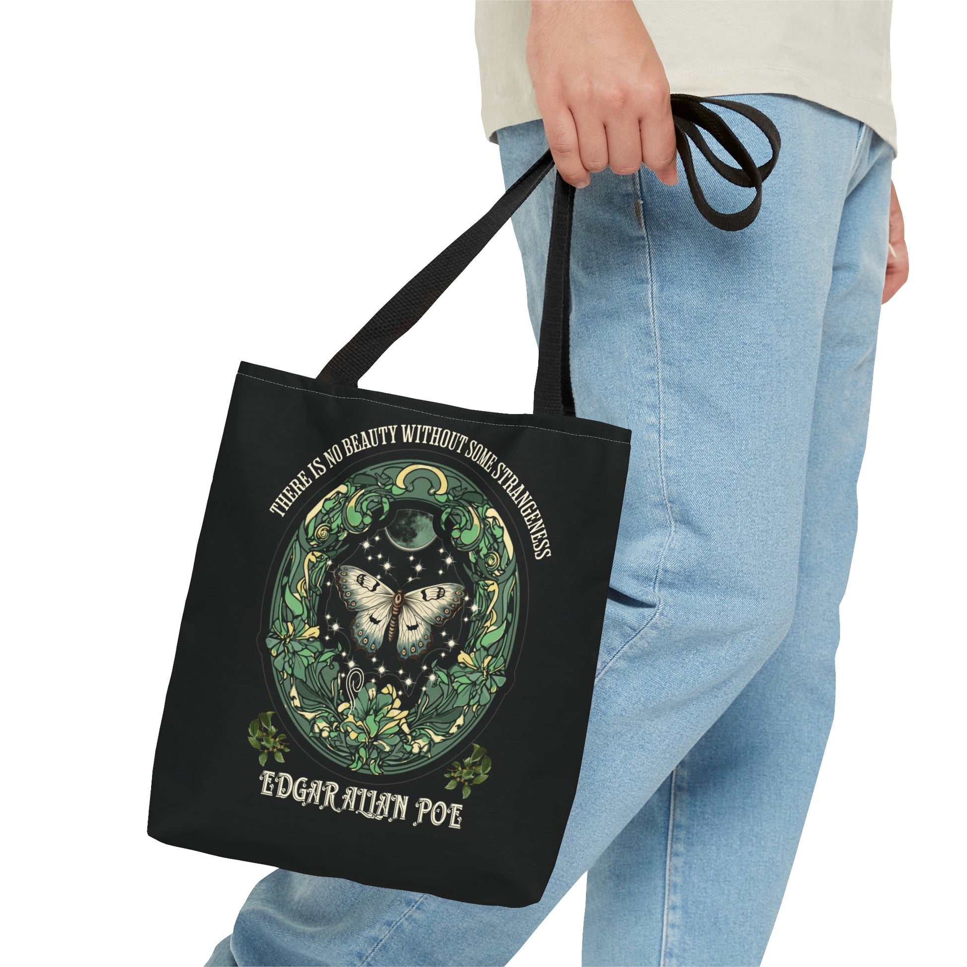 Edgar Allan Poe Tote Bag, Night Garden Botanical Shoulder Bag, Book, Library, Grocery, Travel Bag, Dark Academia, Bookish, Bookclub Gift, Bags Printify   