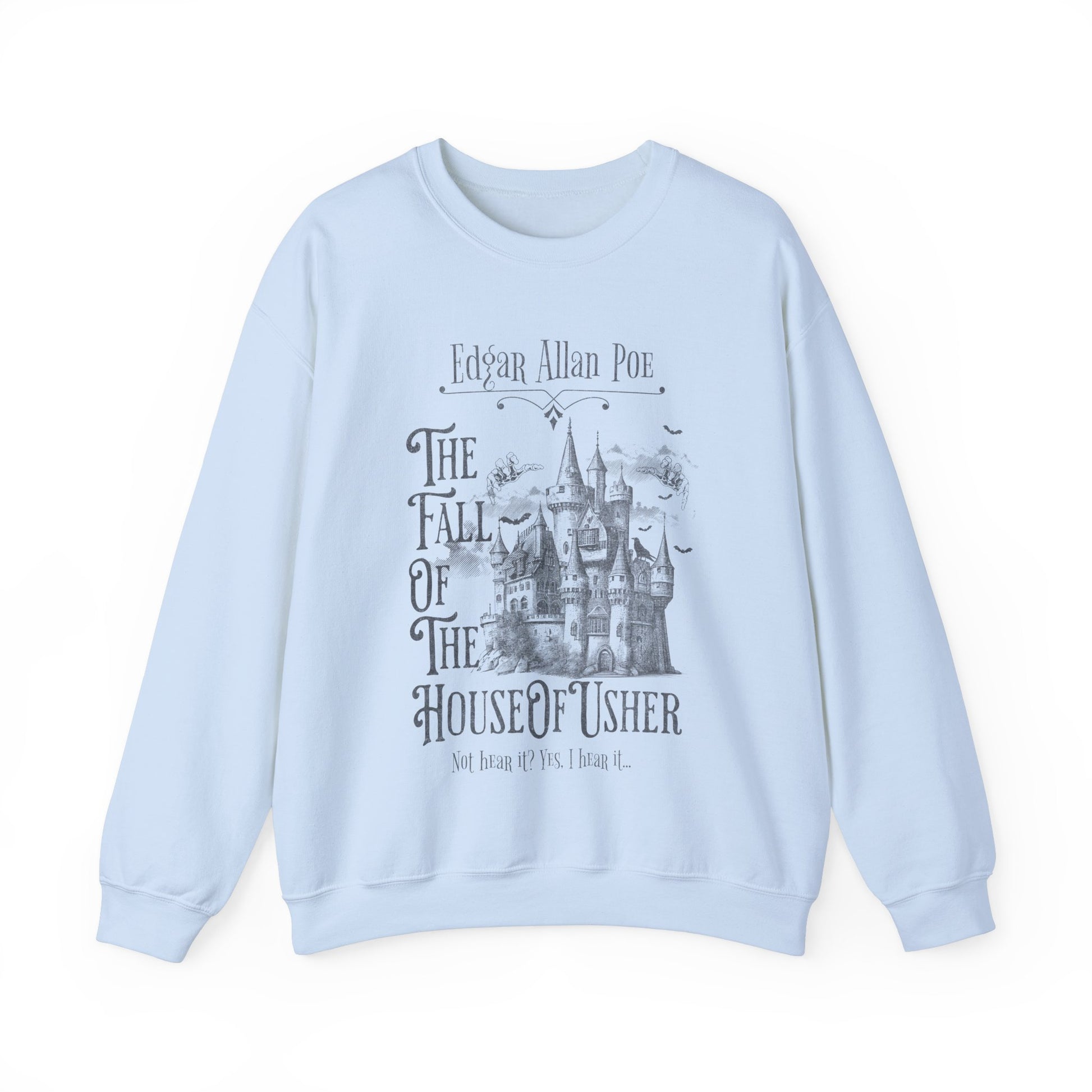 Edgar Allan Poe Sweatshirt Fall Of The House Of Usher Dark Academia Book Lover Gift Haunting Poetry Gothic Horror Merch Gift For Teacher Sweatshirt Printify S Light Blue 