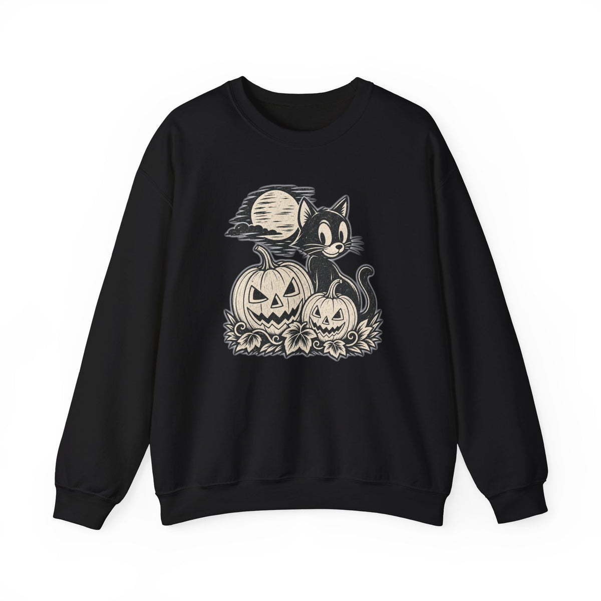 Retro Black Cat with Jack-O-Lanterns Sweatshirt | Halloween Pumpkin Cozy