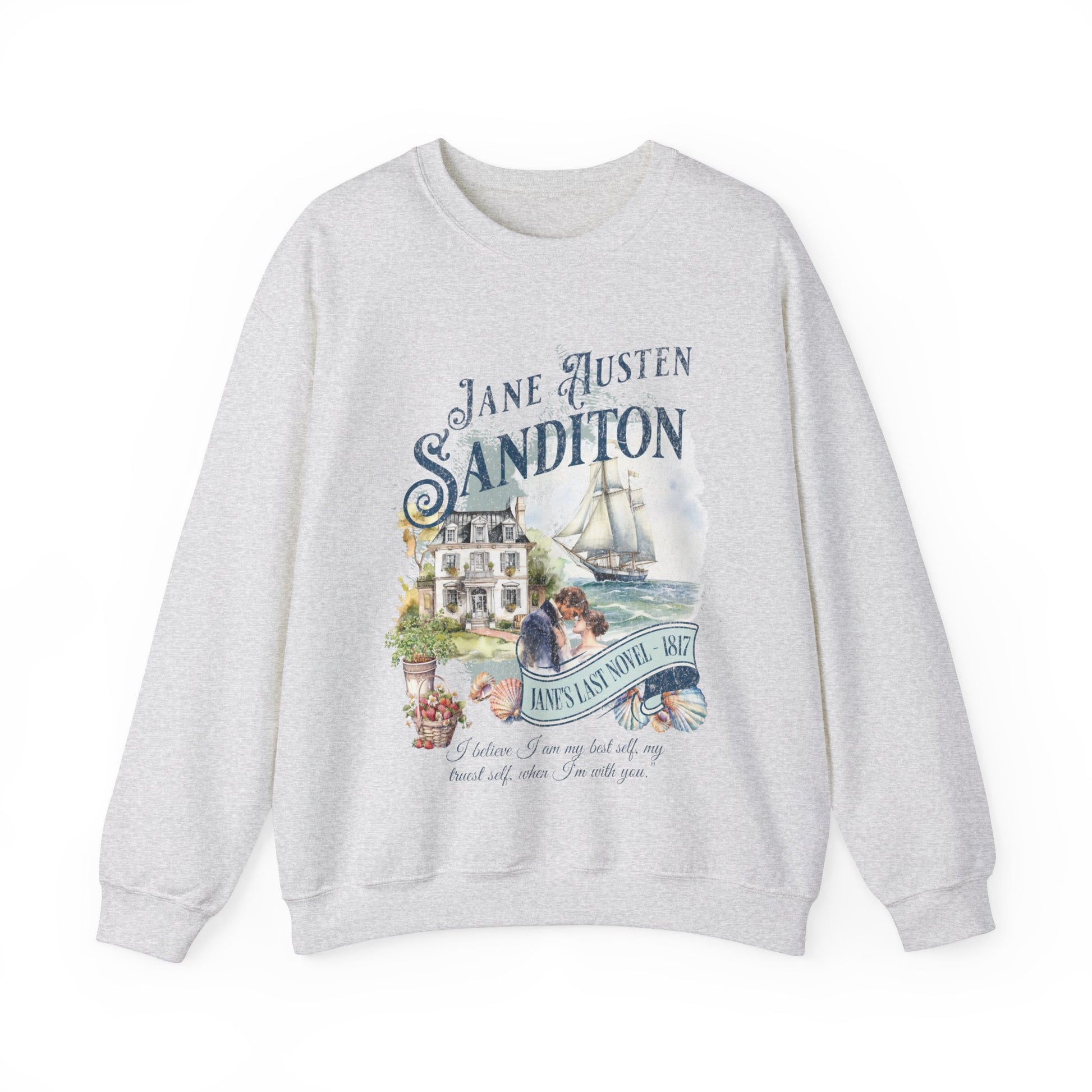 Jane Austen Sweatshirt, Sanditon Historical Romance, Bookish Literary Gift, Jane Austen Fan Art Shirt, Gift for Her, Gift for Readers, Sweatshirt Printify S Ash 