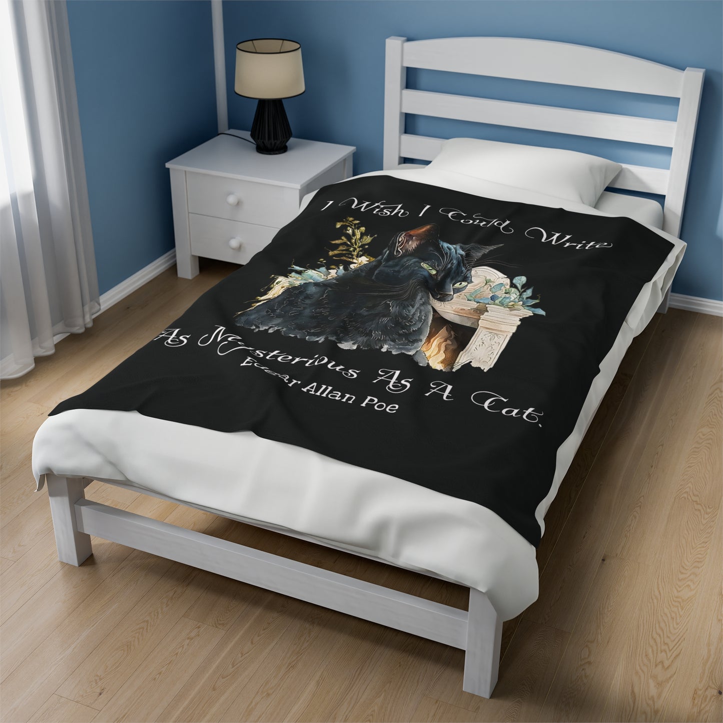 Edgar Allan Poe, The Black Cat Throw Blanket, Soft Book Lover Reading Blanket, Gothic Dark Academia, Horror Movie Watching Plush, Fairycore All Over Prints Printify   