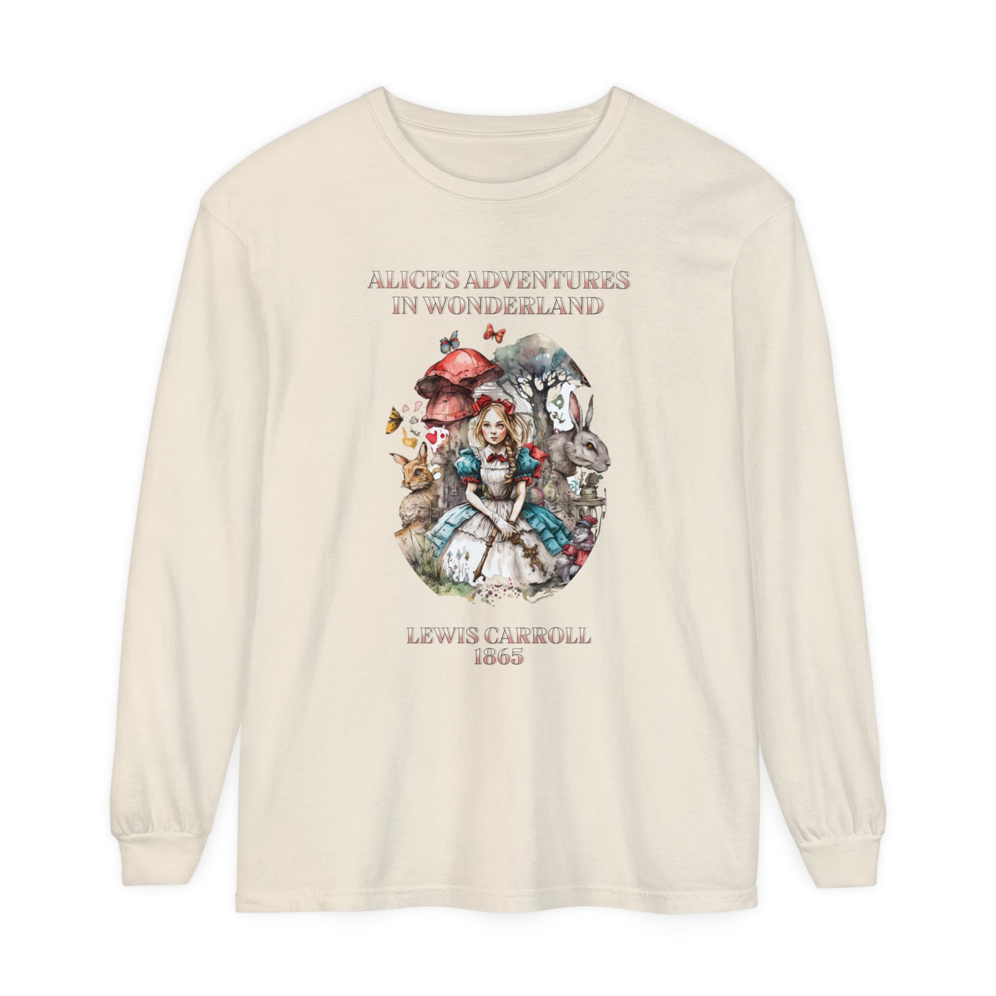 Alice in Wonderland Vintage Long Sleeve Shirt, Lewis Carroll Dark Academia TShirt, Mad Hatter Tea Party Queen of Hearts Bookish Booktok Gift Long-sleeve Printify Ivory S 