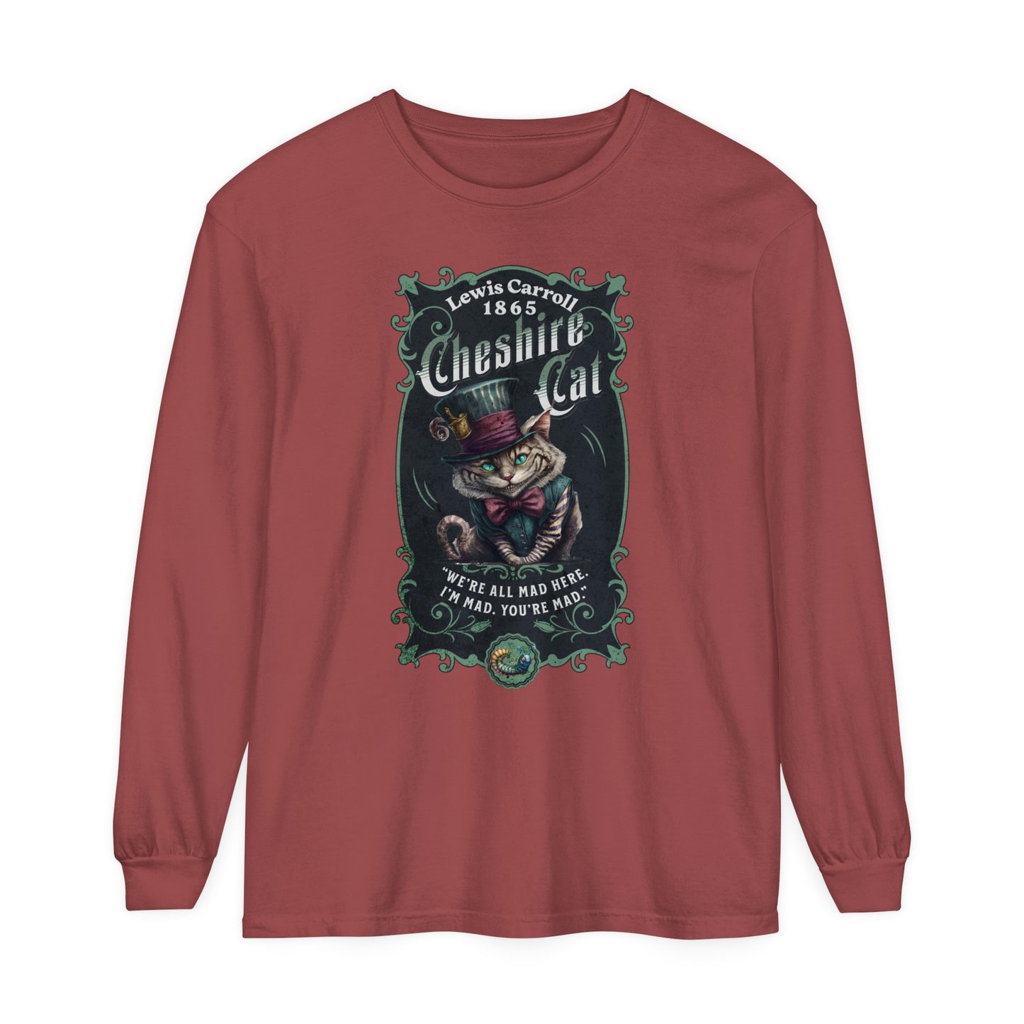 Cheshire Cat Long Sleeve Shirt, Alice in Wonderland, Lewis Carroll Dark Academia TShirt Mad Hatter Tea Party Bookish Book Lover Booktok Gift Long-sleeve Printify Brick S 