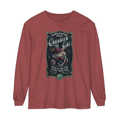 Cheshire Cat Long Sleeve Shirt, Alice in Wonderland, Lewis Carroll Dark Academia TShirt Mad Hatter Tea Party Bookish Book Lover Booktok Gift Long-sleeve Printify Brick S 