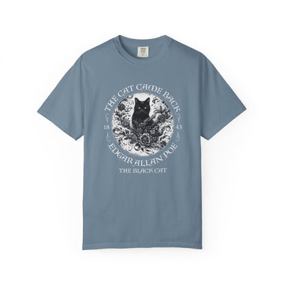 Gothic Cat TShirt Edgar Allan Poe The Black Cat Dark Academia Cottagecore Aesthetic Book Lover Gift Haunting Apparel Halloween Fall Tee T-Shirt Printify Ice Blue S
