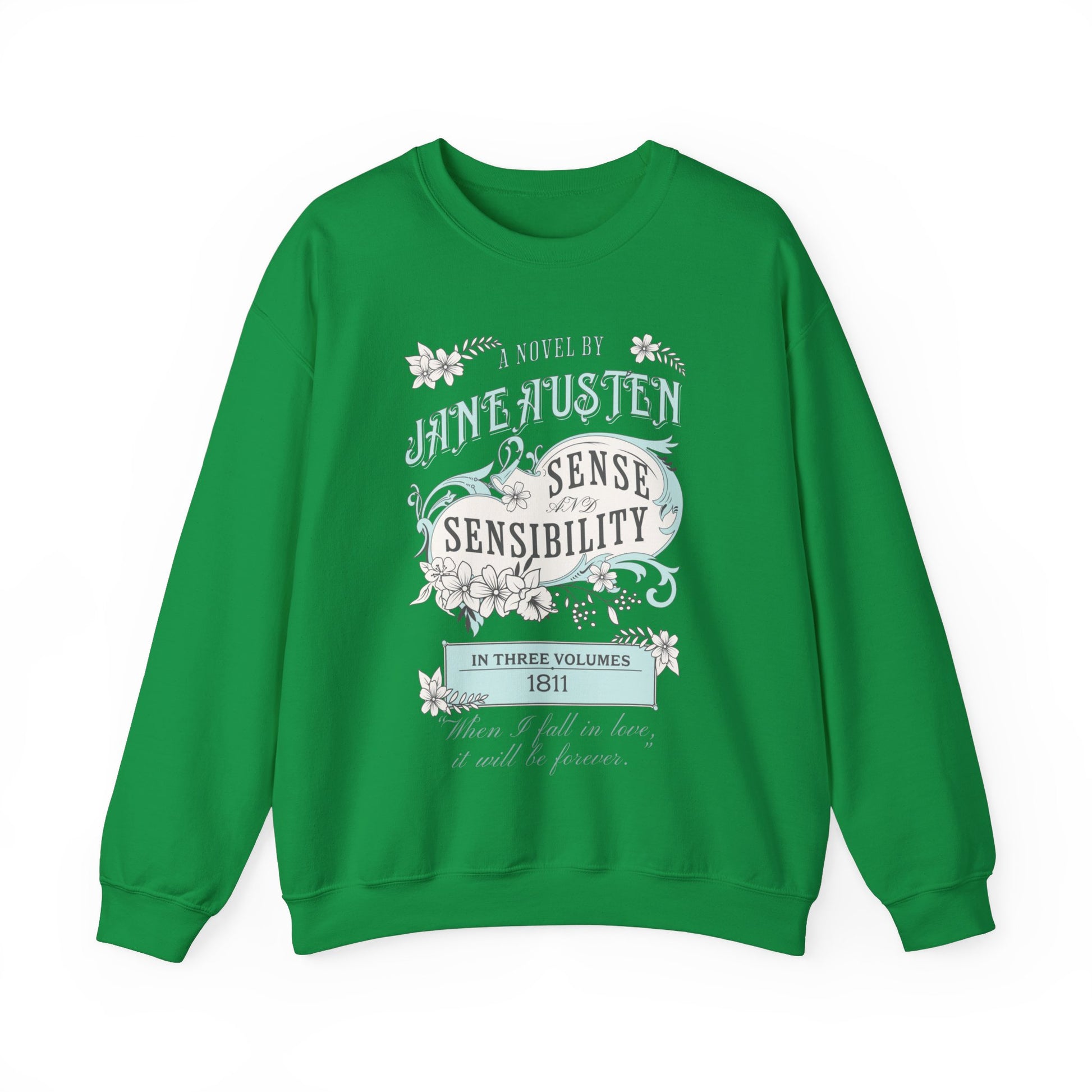 Jane Austen Sweatshirt, Sense & Sensibility Historical Romance Sweater, Bookish Literary Jane Austen Fan Art Gift, Gift for Her, Readers, Sweatshirt Printify S Irish Green 