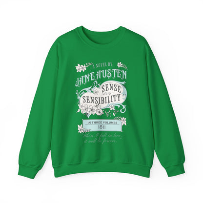 Jane Austen Sweatshirt, Sense & Sensibility Historical Romance Sweater, Bookish Literary Jane Austen Fan Art Gift, Gift for Her, Readers, Sweatshirt Printify S Irish Green 