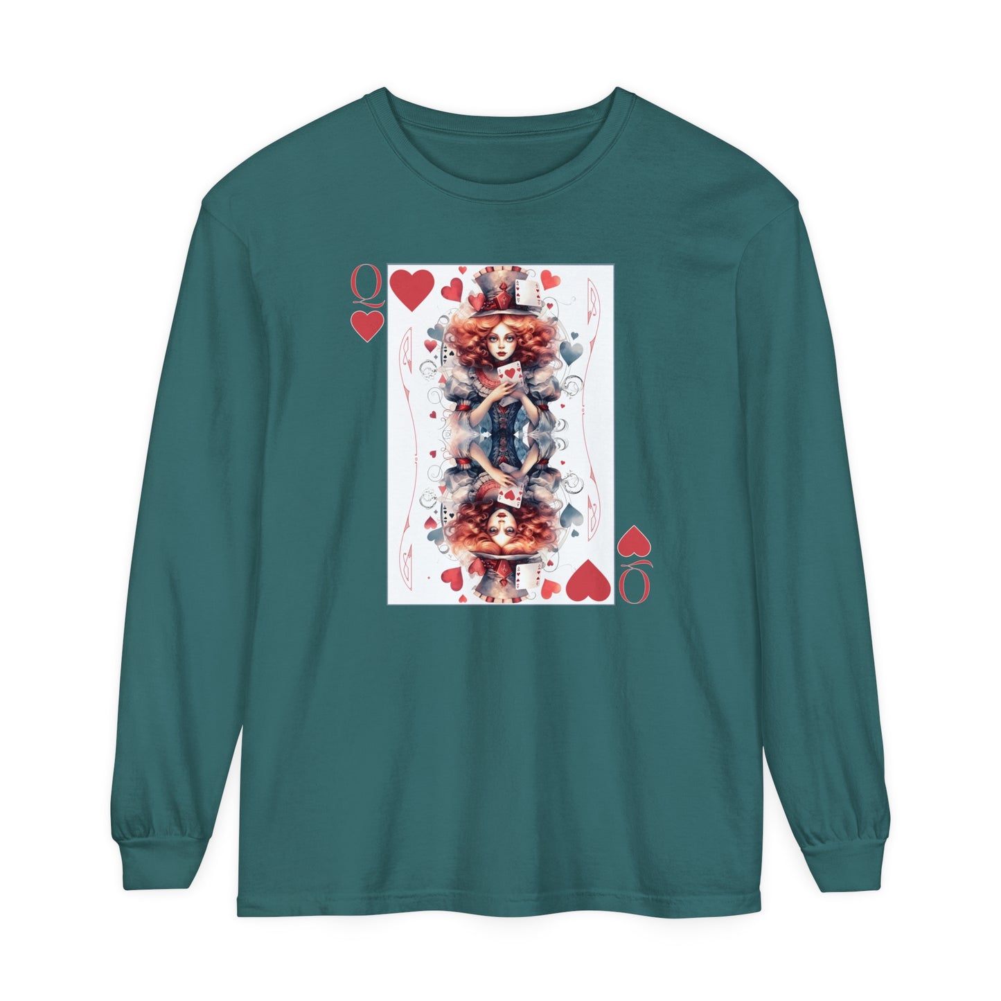 Queen of Hearts Long Sleeve Shirt Alice In Wonderland Lewis Carroll Whimsigoth Academia TShirt Mad Hatter Tea Party Tee Bookish Booktok Gift Long-sleeve Printify Blue Spruce S 