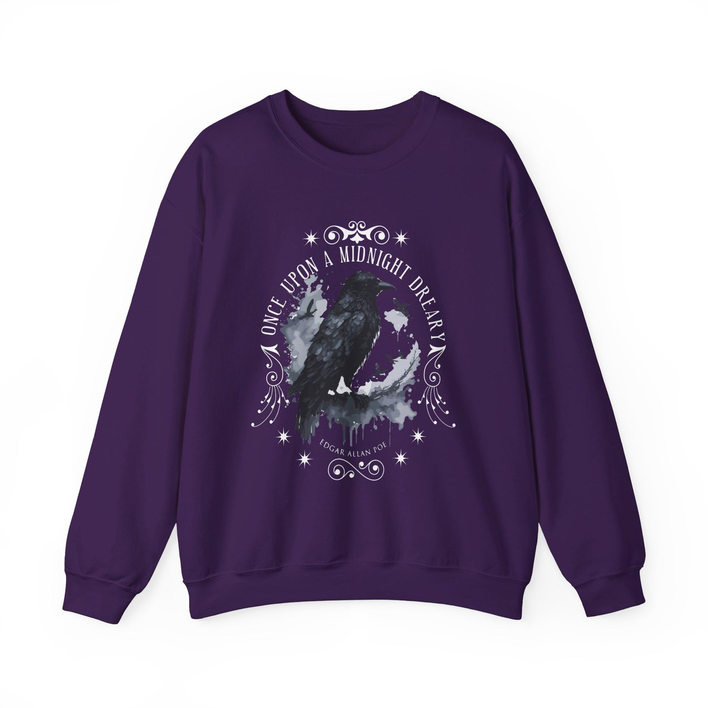 Edgar Allan Poe, The Raven Sweatshirt, Poet, Poetry Lover Sweater, Book Lover, Haunting Gothic Gift, Light, Dark Academia, Horror Movie Top Sweatshirt Printify S Purple 