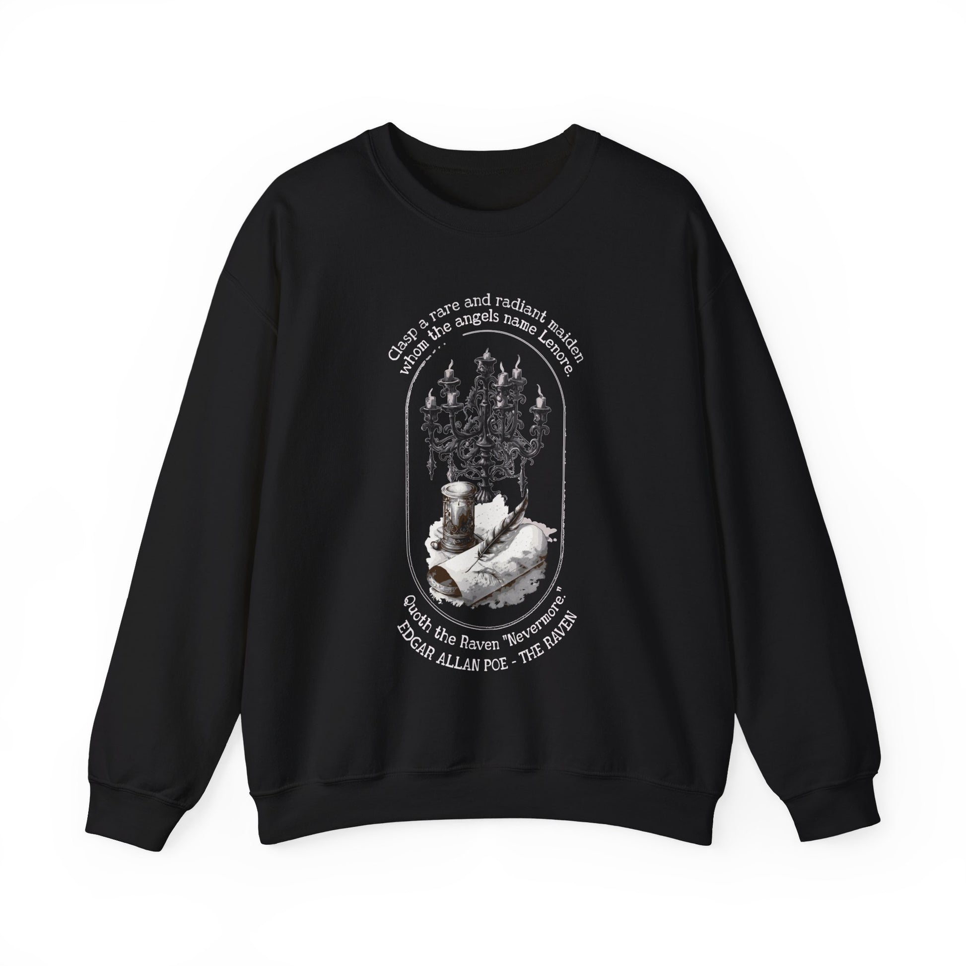 Edgar Allan Poe, Nevermore The Raven Sweatshirt, Book Lover, Halloween, Haunting Gothic Gift, Light, Dark Academia, Horror Movie Sweater Sweatshirt Printify S Black 