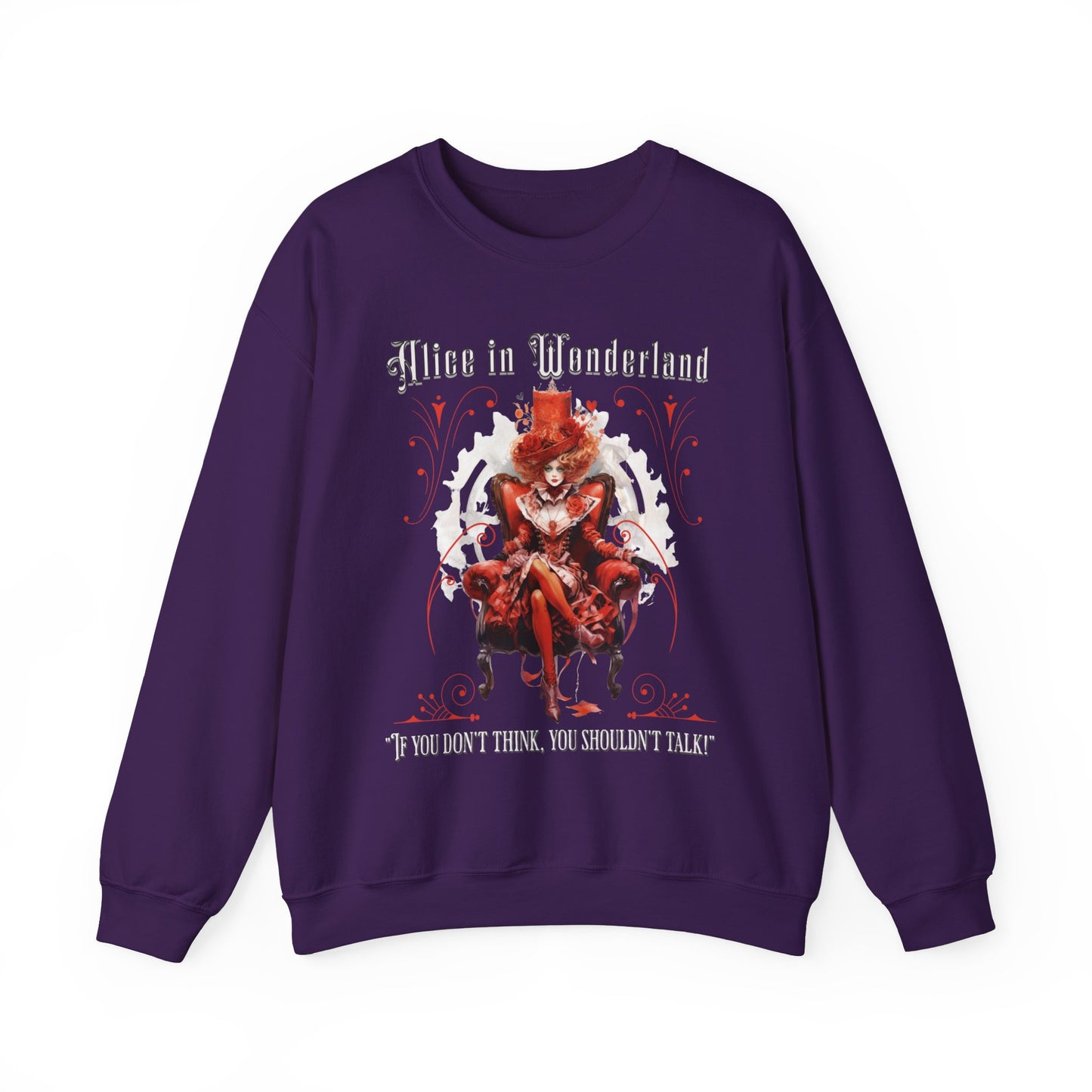 Queen of Hearts Sweatshirt, Alice In Wonderland Lewis Carroll Whimsigoth Academia Sweater Mad Hatter Tea Party Tee Bookish Booktok Gift Sweatshirt Printify S Purple 