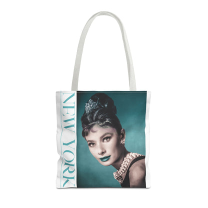 New York Fashion Tote Bag Retro Audrey Hepburn Theme Gift For Bridal Shower Party Favor Birthday Gift Bride Tote Bags Bags Printify 16" × 16'' White