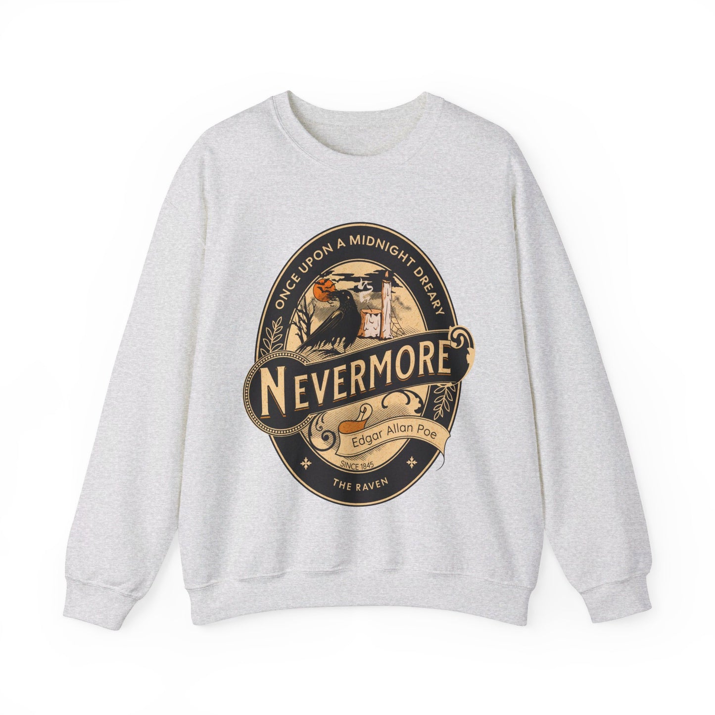 Edgar Allan Poe, Nevermore The Raven Sweatshirt, Book Lover, Halloween, Haunting Gothic Gift, Light, Dark Academia, Horror Movie Sweater Sweatshirt Printify S Ash 