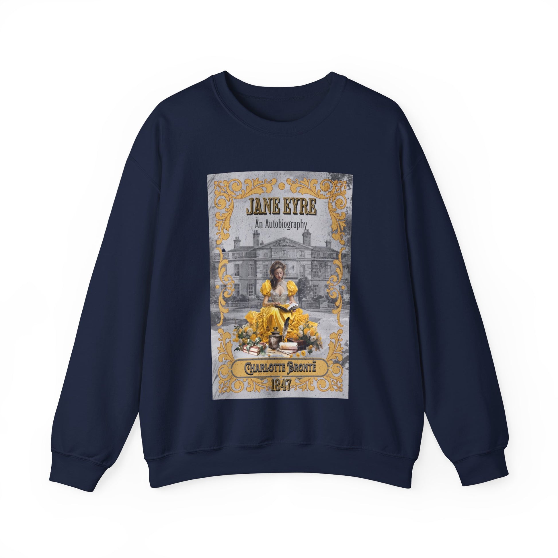 Jane Eyre Sweatshirt, Charlotte Brontë Historical Romance Sweater, Bookish Literary Brontë Sisters Fan Art Gift, Gift for Her, Readers, Sweatshirt Printify S Navy 