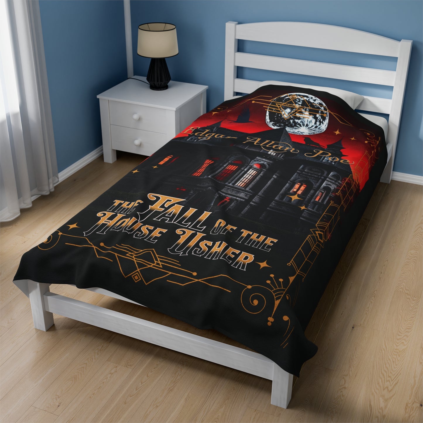 Edgar Allan Poe, The Fall Of The House Of Usher Throw Blanket, Book Lover Reading Blanket, Gothic Dark Academia, Horror Movie Watching Plush All Over Prints Printify   