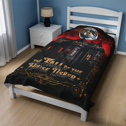 Edgar Allan Poe, The Fall Of The House Of Usher Throw Blanket, Book Lover Reading Blanket, Gothic Dark Academia, Horror Movie Watching Plush All Over Prints Printify   