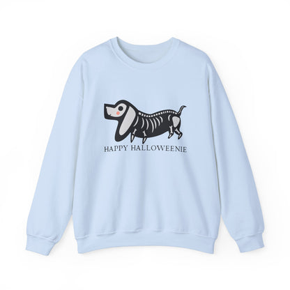 Funny Halloween Dachshund Lover Sweatshirt, Skeleton Dachshund Walking Graphic, Trick or Treat Shirt, Spooky Season, Happy Halloweenie Top Sweatshirt Printify S Light Blue 