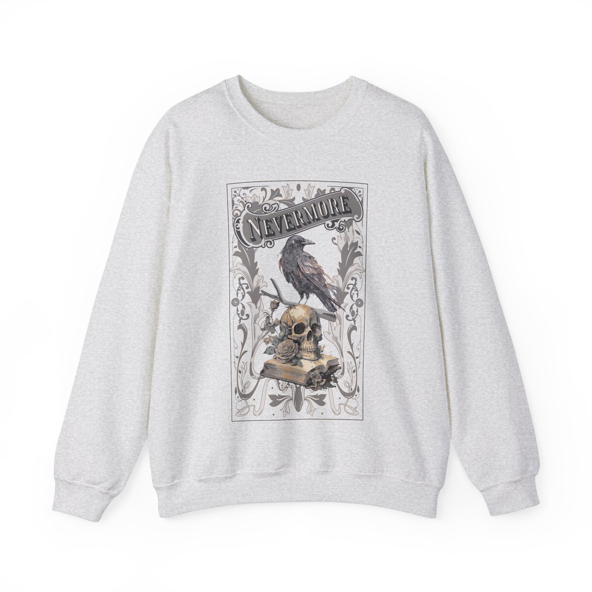 Edgar Allan Poe, Nevermore The Raven Sweatshirt, Book Lover, Halloween, Haunting Gothic Gift, Light, Dark Academia, Horror Movie Sweater Sweatshirt Printify S Ash 