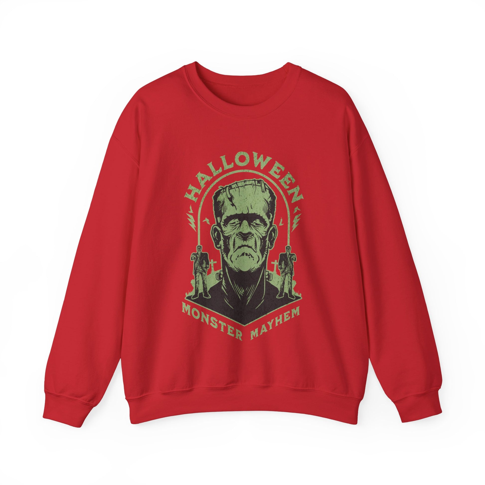 Vintage Halloween Frankenstein Monster Graphic Sweatshirt, Creepy Spooky Book Lover Gift, Horror Movie, Fall Festival Party Sweater. Sweatshirt Printify S Red 