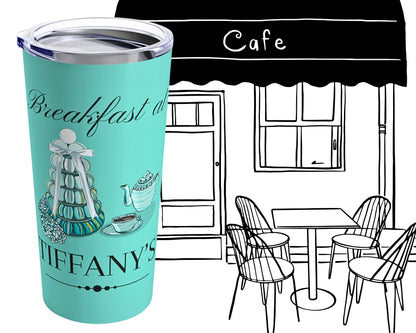 Breakfast at Tiffany's T & Co 20oz Tumbler, Classic Audrey Crew, Girls Brunching Weekend, Holly Golightly Fan Gift For Mom, Book Club Gift Mug Printify   