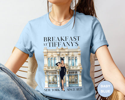 Breakfast at Tiffany's Brunch T-Shirt, Classic Audrey Crew, Girls Brunching Weekend Tee, Women's Shirt, Mimosa And Champagne Gifts T-Shirt Printify   