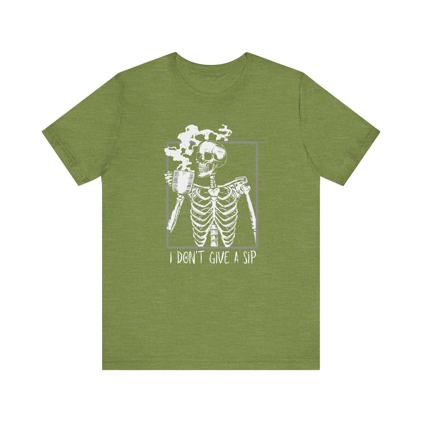 Halloween Skeleton TShirt, Funny Coffee Drinking Skeleton, Spooky Season Tee, Trick or Treating Shirt, Halloween Party T-Shirt, T-Shirt Printify Heather Green XS 