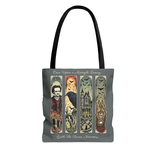 Edgar Allan Poe Tote Bag Gothic Literary Gift for Book Lover Dark Academia Macabre Accessory Halloween Tote Fall School Bag for Poetember Bags Printify 13" × 13'' Black