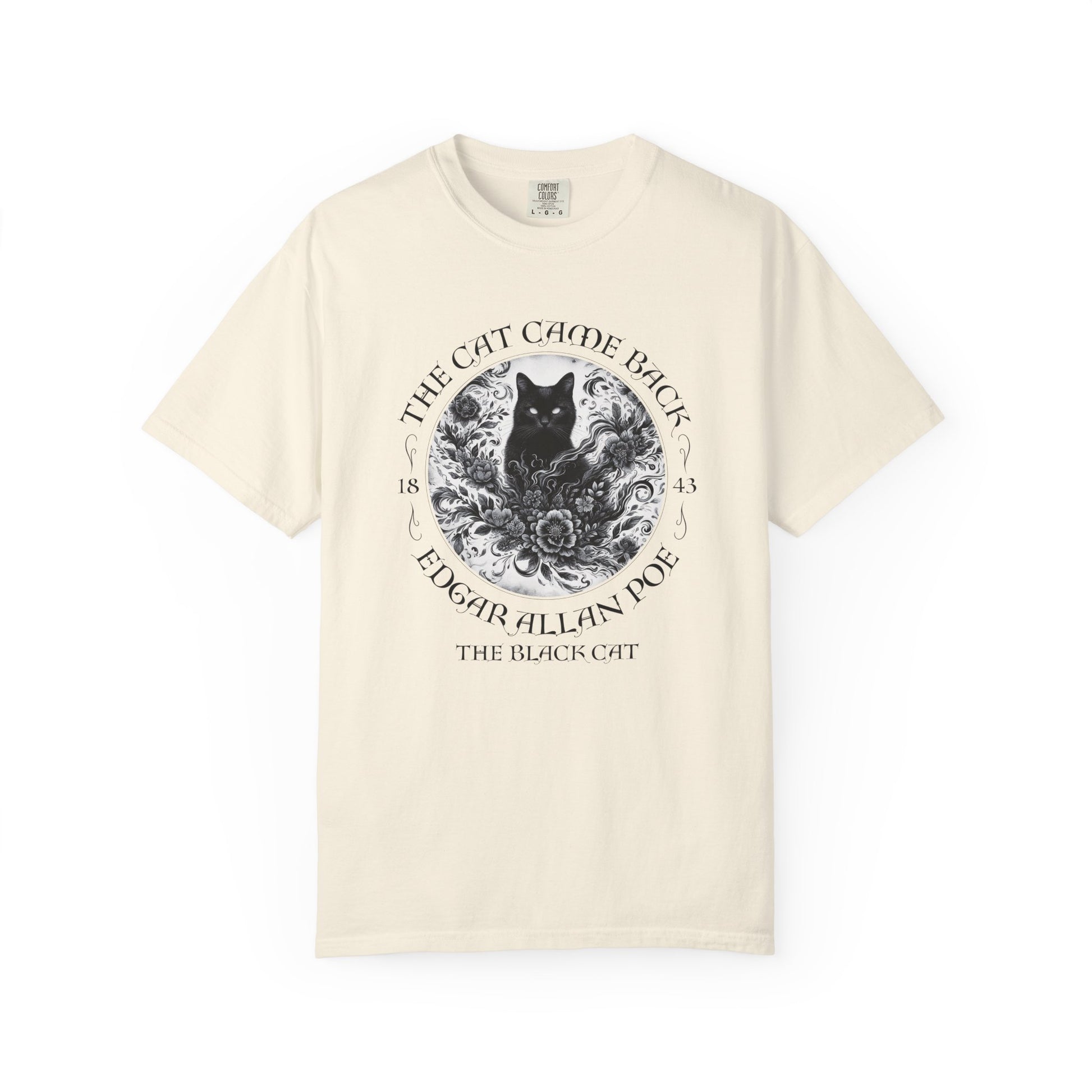 Gothic Cat TShirt Edgar Allan Poe The Black Cat Dark Academia Cottagecore Aesthetic Book Lover Gift Haunting Apparel Halloween Fall Tee T-Shirt Printify Ivory S