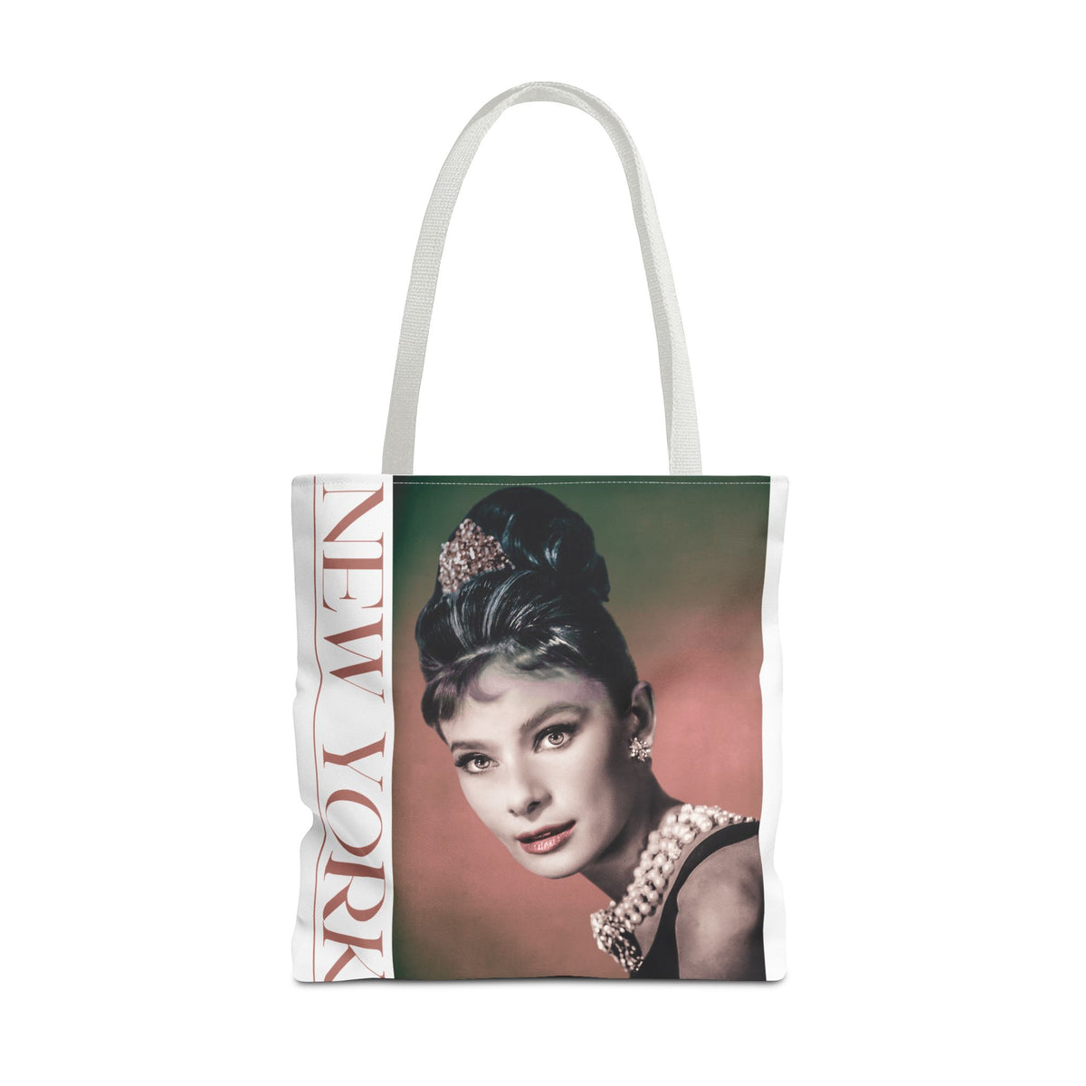 New York Fashion Tote Bag Retro Audrey Hepburn Theme Gift For Bridal Shower Party Favor Birthday Gift Bride Tote Bags Bags Printify 18" × 18'' White