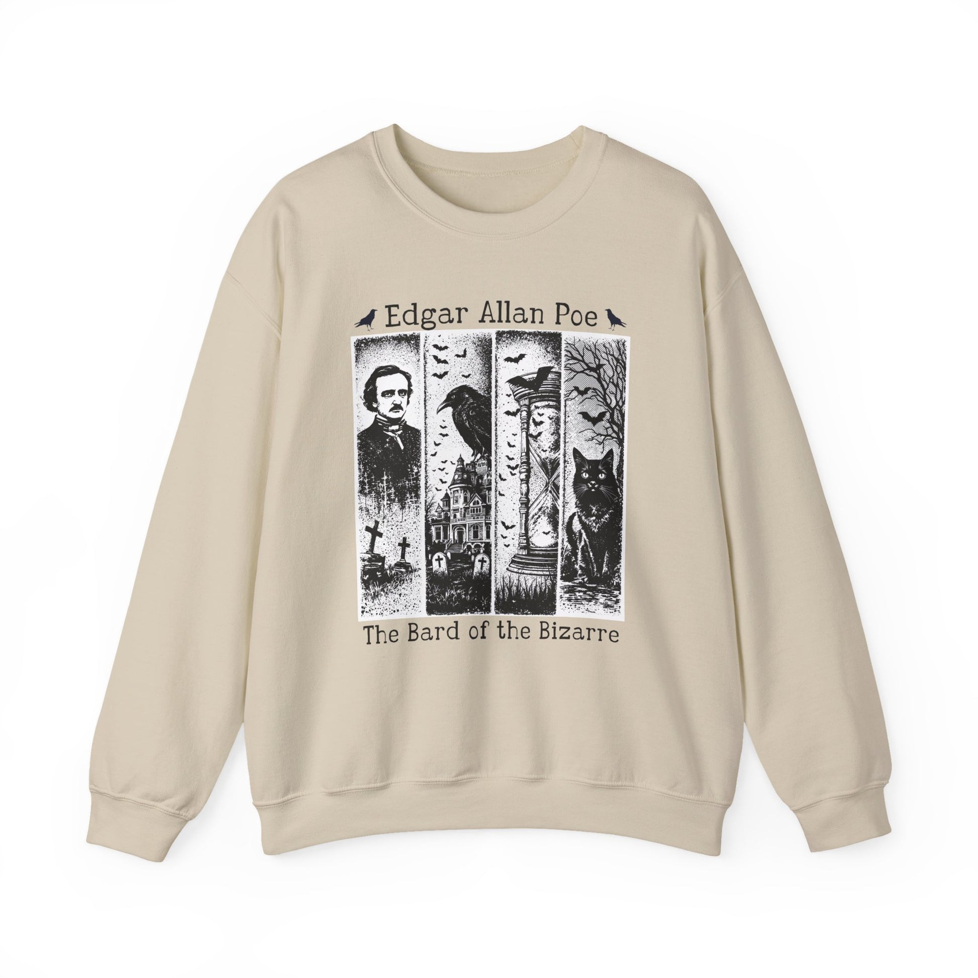 Edgar Allan Poe Sweatshirt The Raven Nevermore Gothic Horror Sweater Dark Academia Macabre Halloween Gift for Book Lovers Birthday Christmas Sweatshirt Printify Sand S