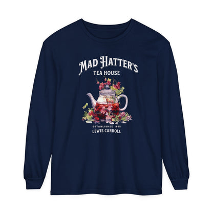 Mad Hatter's Tea Long Sleeve Shirt Alice In Wonderland Lewis Carroll Whimsigoth Academia TShirt Mad Hatter Tea Party Tee Bookish Booktok Long-sleeve Printify True Navy S 