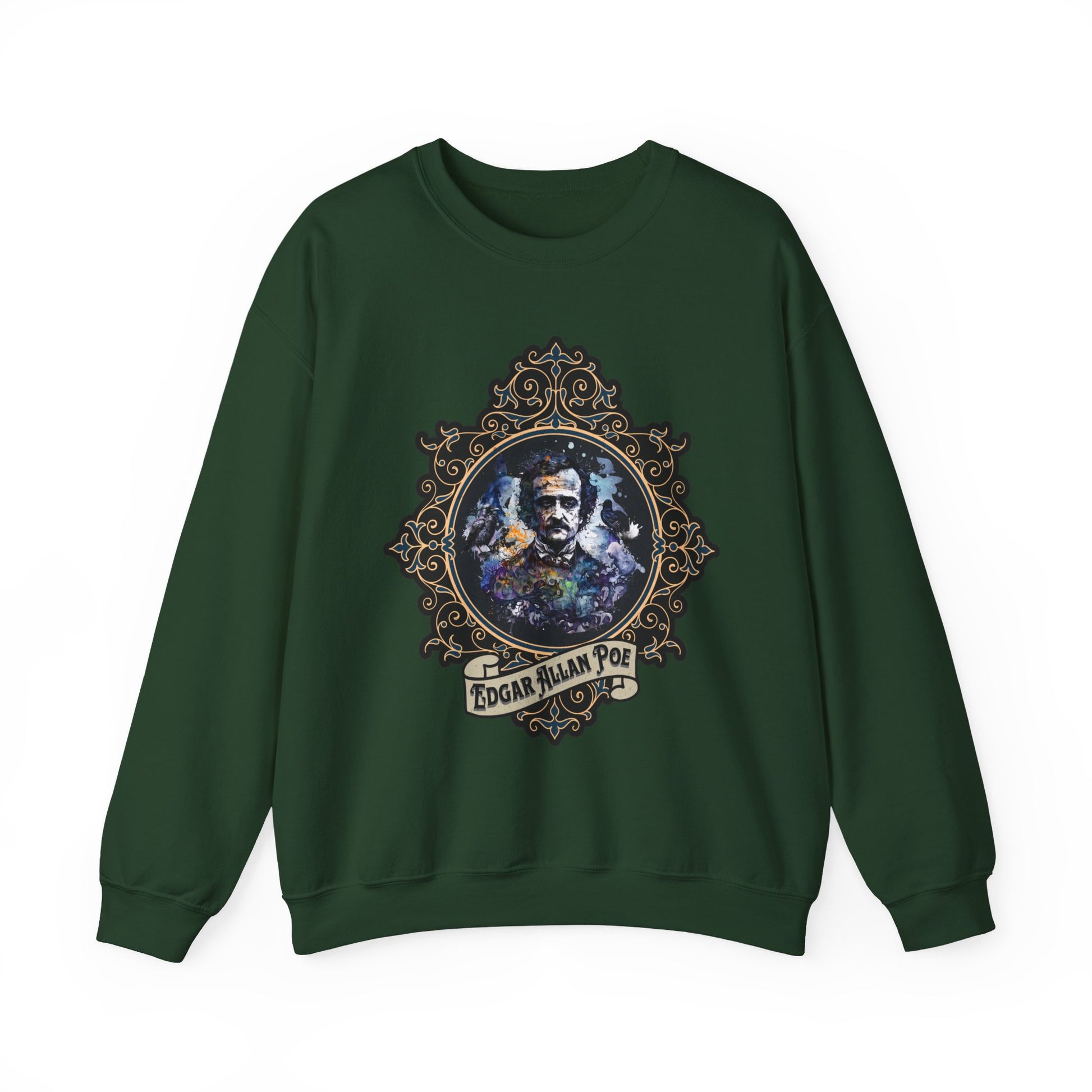 Edgar Allan Poe, Poet, Poetry Lover Sweatshirt, Book Lover, Halloween, Haunting Gothic Gift, Light, Dark Academia, Horror Movie Sweater Sweatshirt Printify S Forest Green 