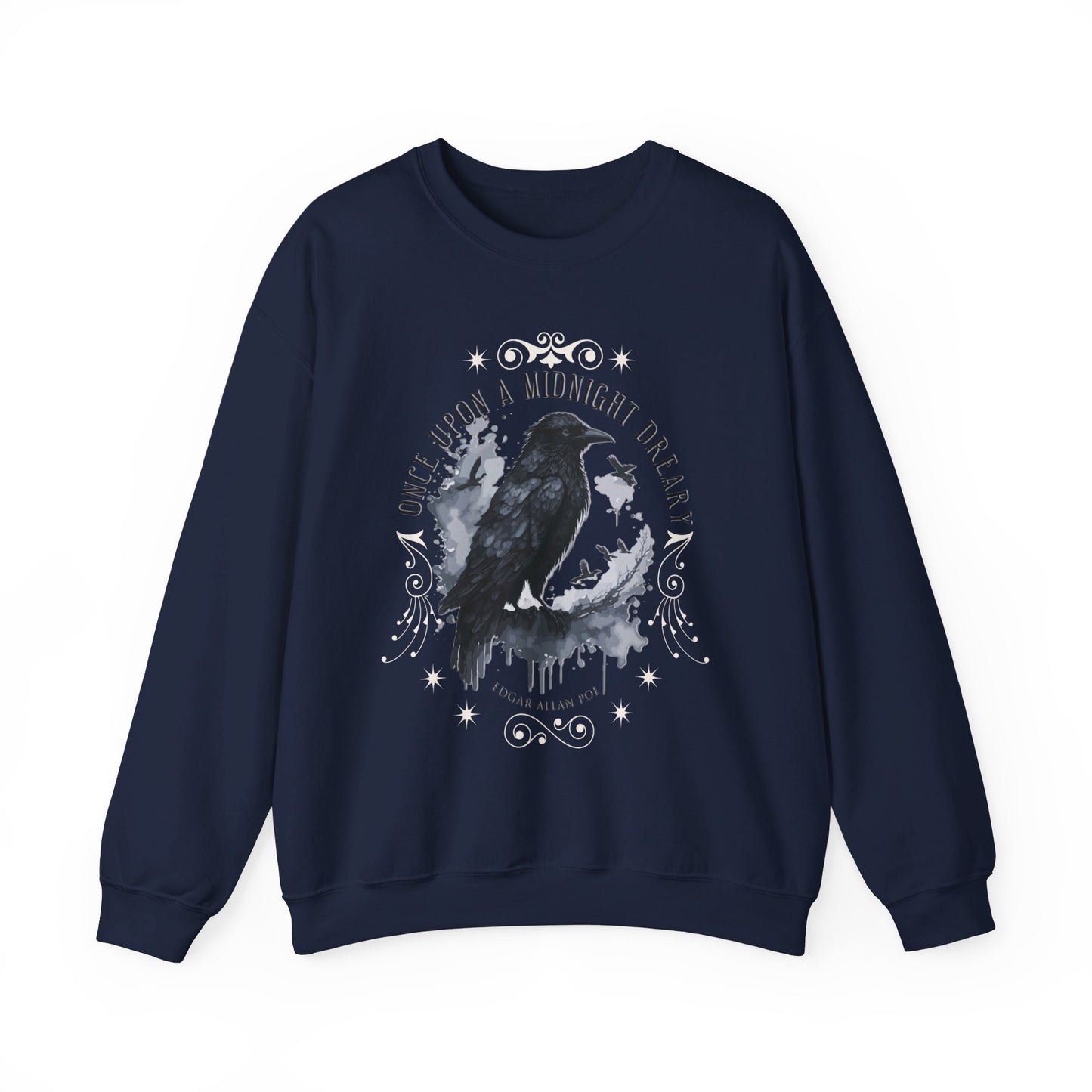 Edgar Allan Poe, The Raven Sweatshirt, Poet, Poetry Lover Sweater, Book Lover, Haunting Gothic Gift, Light, Dark Academia, Horror Movie Top Sweatshirt Printify S Navy 