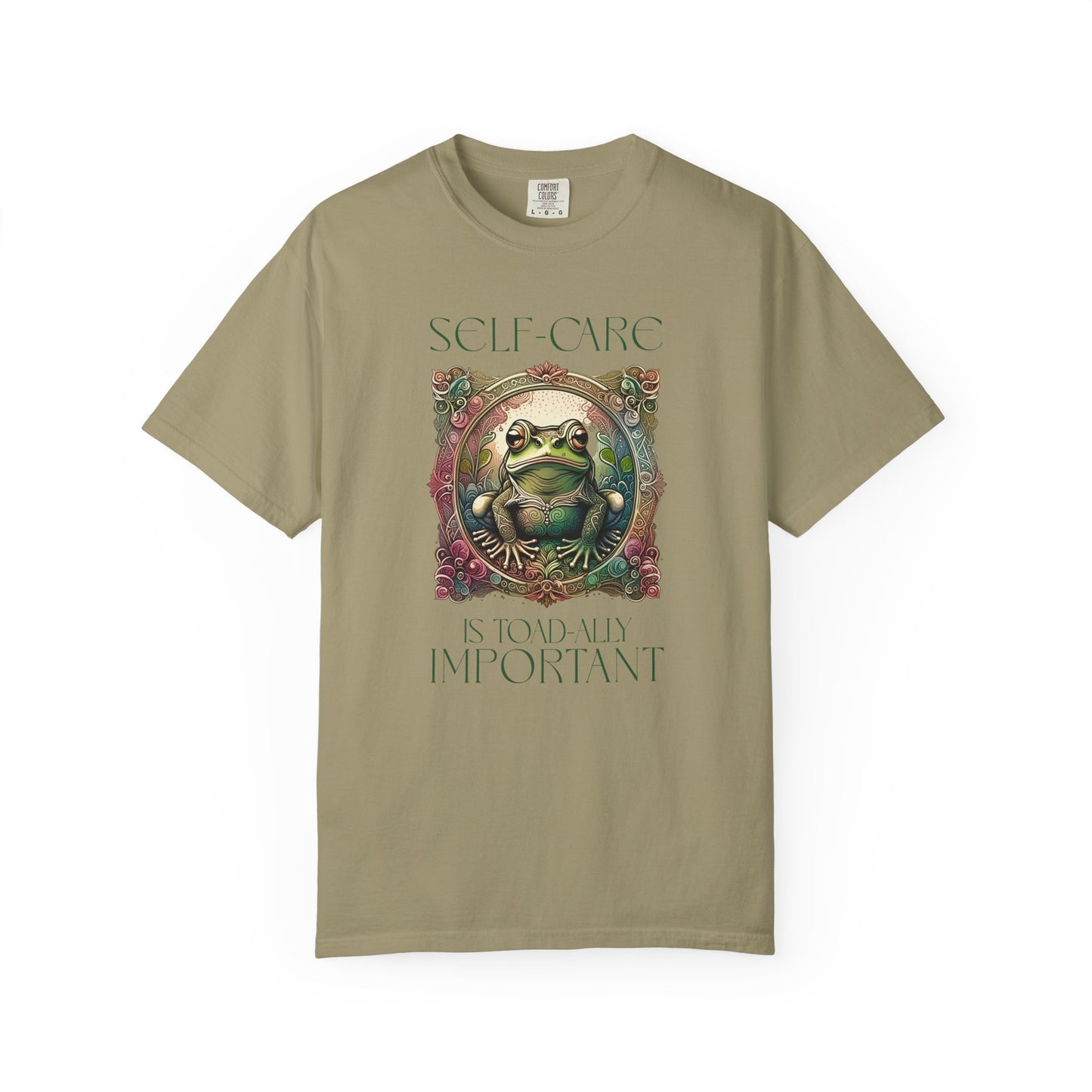 Green Yoga Frog Self-Care Is Toad-ally Important Unisex T-Shirt, Casual Wear, Highlander Fan Gift, T-Shirt Printify Khaki S