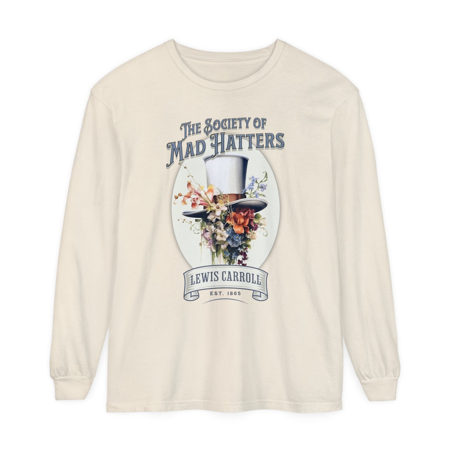 Alice in Wonderland Long Sleeve Shirt, Vintage Lewis Carroll The Mad Hatter TShirt, Tea Party, Queen of Hearts Bookish Booktok Academia Gift Long-sleeve Printify Ivory S 