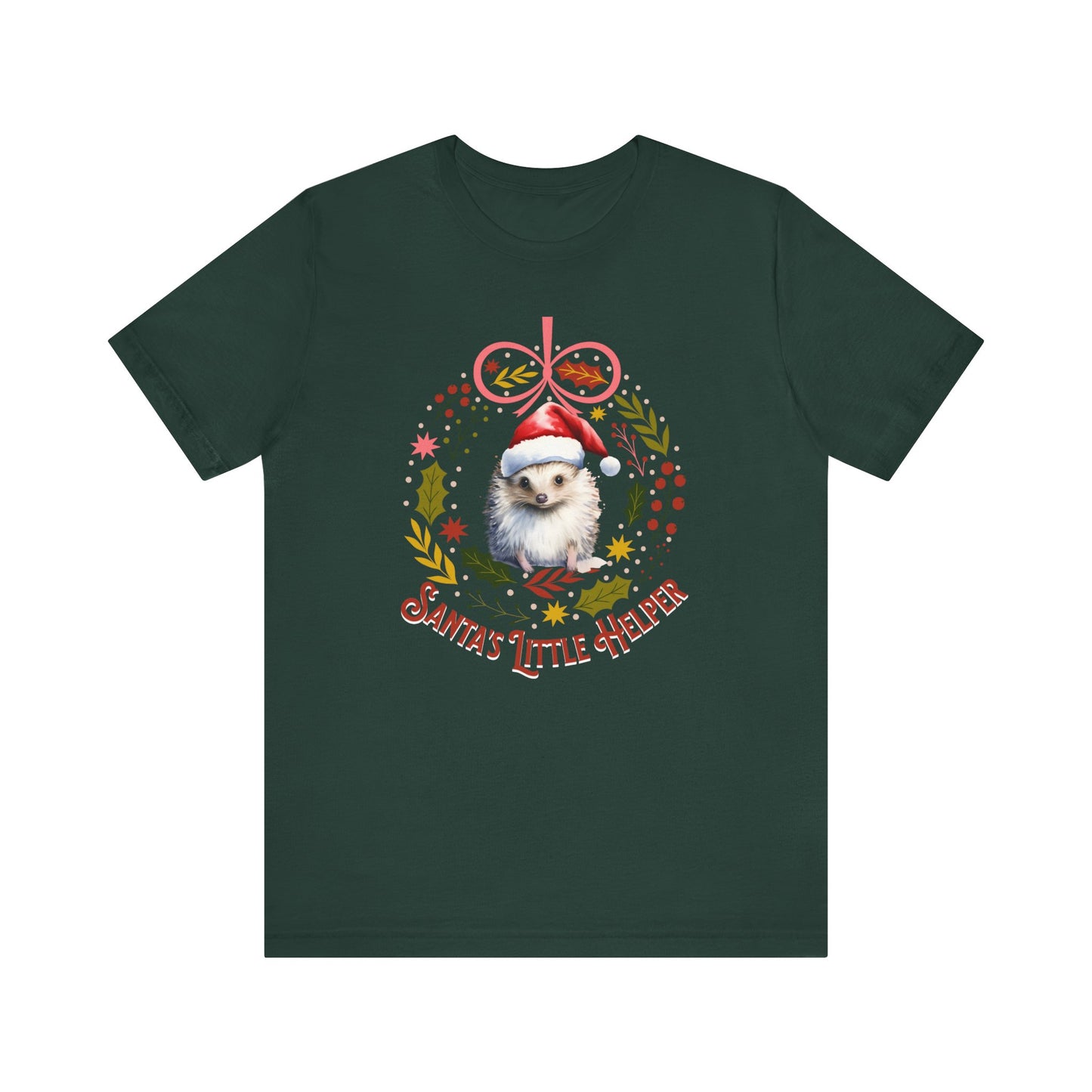 HedgeHog Christmas Shirt Cute Santa's Little Helper T-Shirt, Hedgehog Lover Gift, Merry Christmas Shirt, Country Christmas Animal Lover Gift T-Shirt Printify Forest XS 