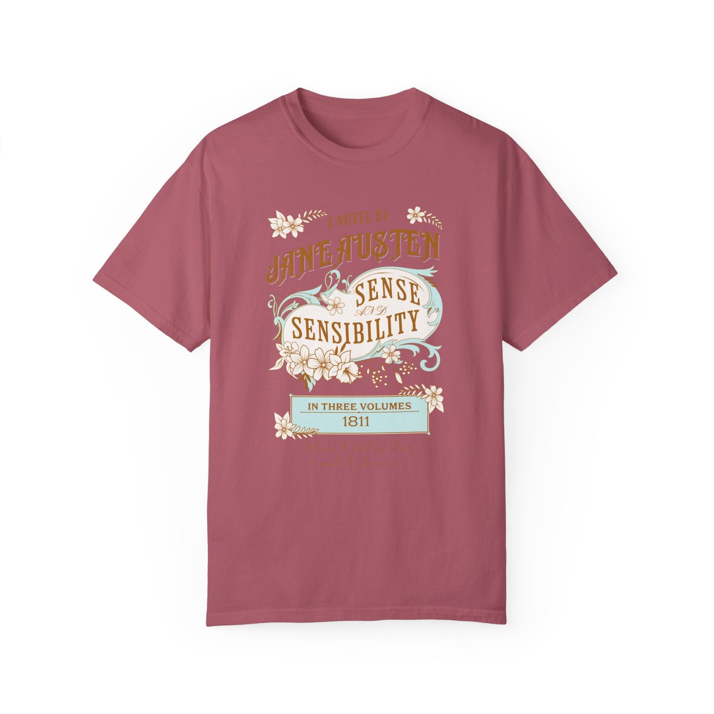 Jane Austen T-Shirt, Sense & Sensibility Historical Romance Comfort Colors Tee, Bookish Literary Jane Austen Fan Art Gift for Her, Readers, T-Shirt Printify Crimson S 