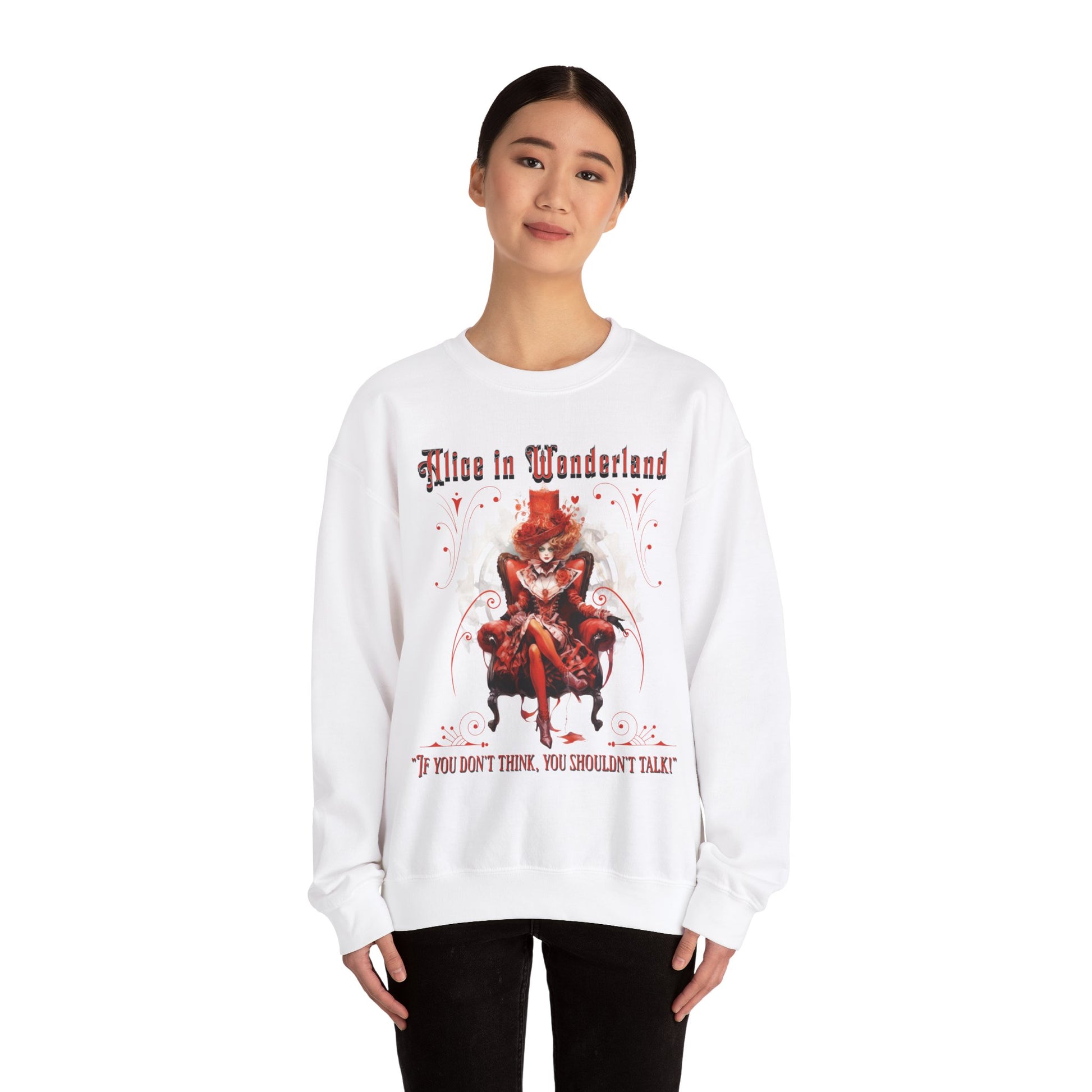 Queen of Hearts Sweatshirt, Alice In Wonderland Lewis Carroll Whimsigoth Academia Sweater Mad Hatter Tea Party Tee Bookish Booktok Gift Sweatshirt Printify   