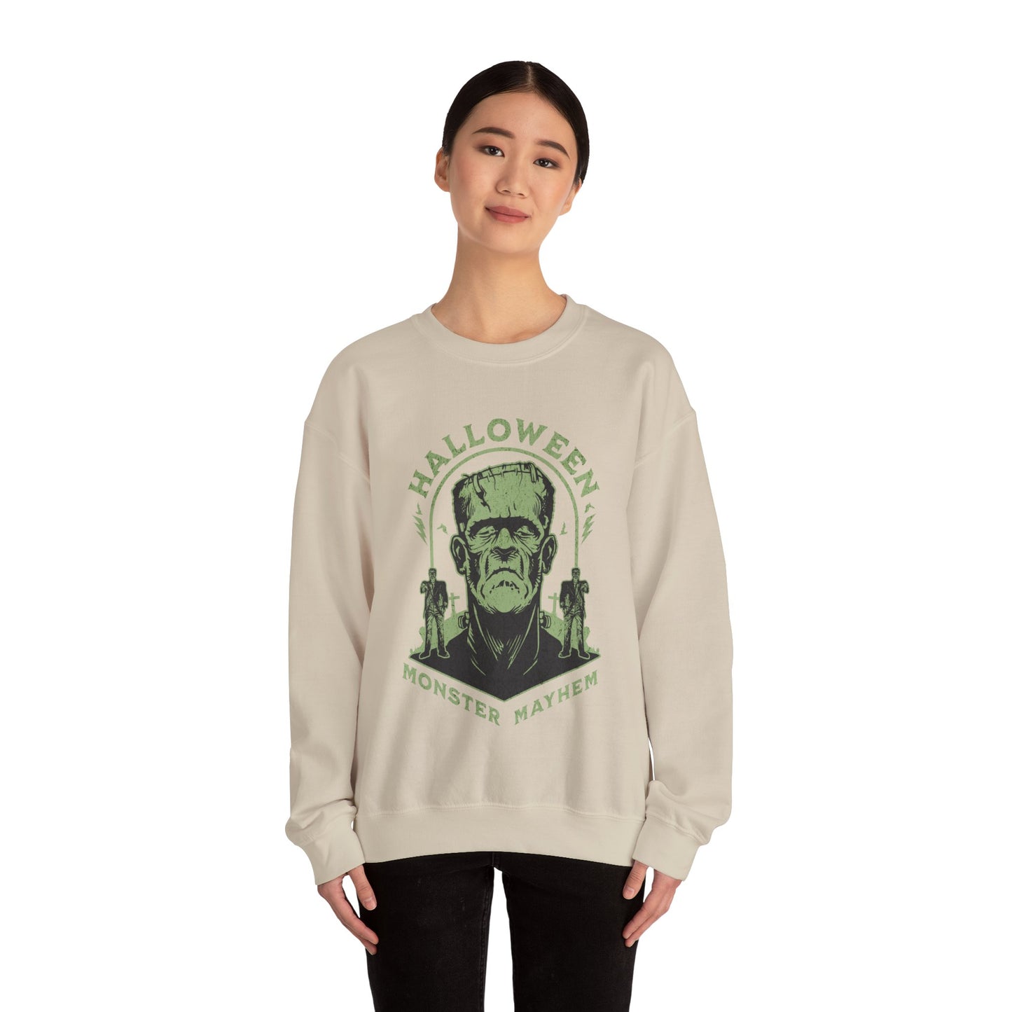 Vintage Halloween Frankenstein Monster Graphic Sweatshirt, Creepy Spooky Book Lover Gift, Horror Movie, Fall Festival Party Sweater. Sweatshirt Printify   